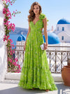 Robestyle robe longue fleurie dos nu lacé avec volants et découpes taille style bohème chic pour été et mariage