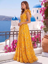 Robestyle robe longue fleurie dos nu lacé avec volants et découpes taille style bohème chic pour été et mariage