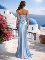 Robestyle robe de soirée longue en satin moulante une épaule sans manches élégant pour invité mariage bleu pastel