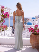 Robestyle robe de soirée longue en satin moulante une épaule sans manches élégant pour invité mariage