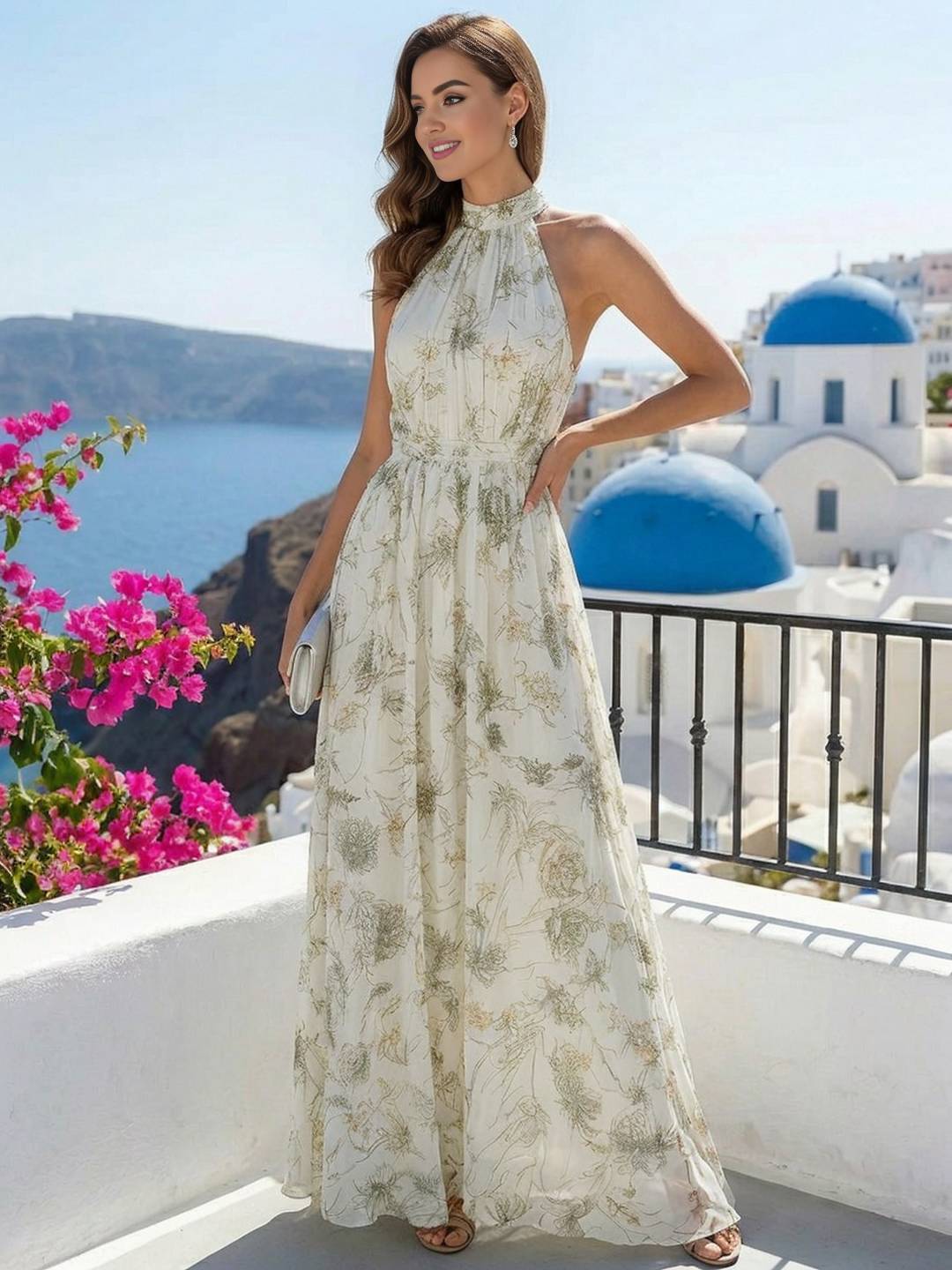 Robestyle robe longue fleurie à col licou femme élégante de style bohème imprimé floral été