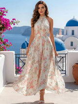 Robestyle robe longue fleurie à col licou femme élégante de style bohème imprimé floral été