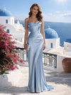 Robestyle robe de soirée longue en satin moulante une épaule sans manches élégant pour invité mariage bleu pastel
