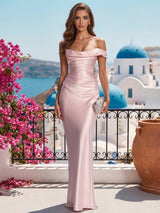Robestyle robe de soirée longue en satin moulante une épaule sans manches élégant invité mariage